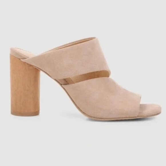 Splendid Serenade Suede Block Heel Sandal Wood Sided Neutral Transition Size 9.5 - Picture 2 of 10